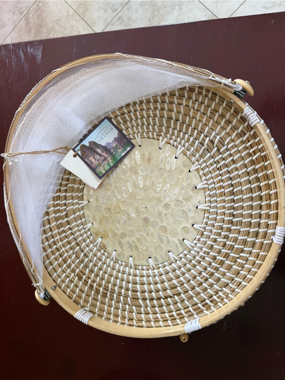 Handwoven Natural and White Decorative Food Serving Basket